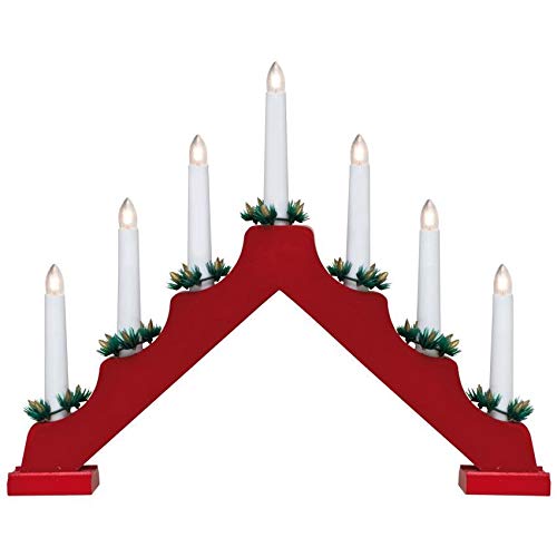 Natural Wooden LED Christmas Candle Bridge with 7 Flameless LED Candles | 39.5x31cm/15.6x12.2" Candle Bridge Christmas Lights, Battery Operated | Christmas Gifts & Ornaments, Window Sill Decorations