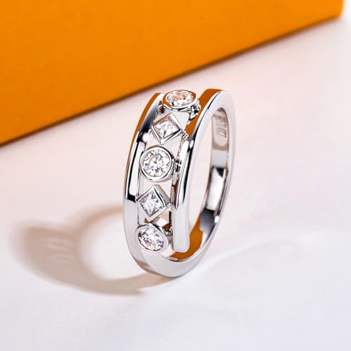 Moissanite Wedding Bands Engagement Rings D Color VVS1 Clarity 925 Sterling Silver 5 Stones Eternity Anniversary Band Moissanite Statement Wedding Ring for Women Men with Certificate4