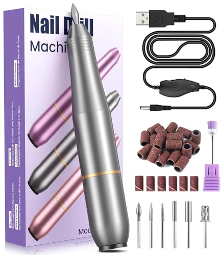 Ajgvq Electric Nail Drill, 20000RPM Adjustable Speed Manicure Pedicure Set including 6 Drill Bits, Low Vibration Low Noise