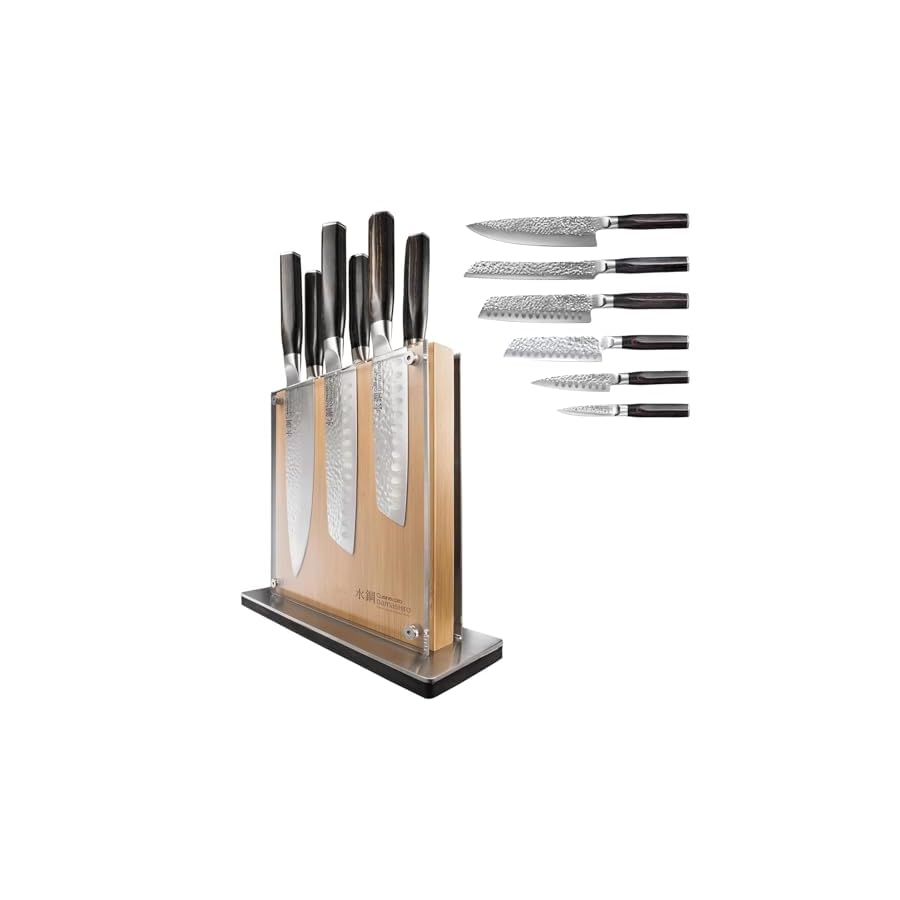 Cuisinepro-Damashiro-Emperor-Knife-Block-Shi-7-Piece-Set-Premium-Japanese-Steel-Knife-Set-With-Tempered-Glass-Magnetic-Knife-Holder-Professional-Knife-Set-in-Damascus-Design Cuisine::pro Damashiro Emperor Knife Block (Shi, 7 Piece Set) - Premium Japanese Steel Knife Set With Tempered Glass - Magnetic Knife Holder - Professional Knife Set in Damascus Design