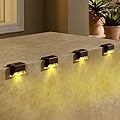CHOWERFLY Solar Deck Lights Black 4 Pack Outdoor Waterproof Led Patio Fence Step Stairs Decorate Illumination Garden Dackyard Landscape Terrace Armrest (Warm White)