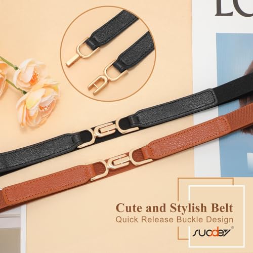 SUOSDEY Women Thin Elastic Belt Fashion Skinny Stretch Ladies Waist Belt for Dresses Jeans Pants 0.7" Width3