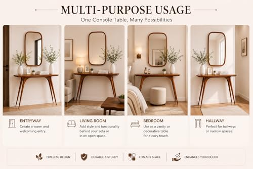 Image of Solid Wood Console Table for Living Room & Entryway - Modern Minimalist Narrow Table (100x30x77 cm) | Durable Wooden Sofa Table for Hallway, Bedroom & Office