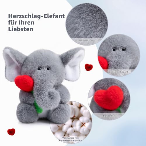 BEJOY Plüsch Elefant Teddy mit Herz Rose Plüschtiere Valentinstag Spielzeug – Bild 2