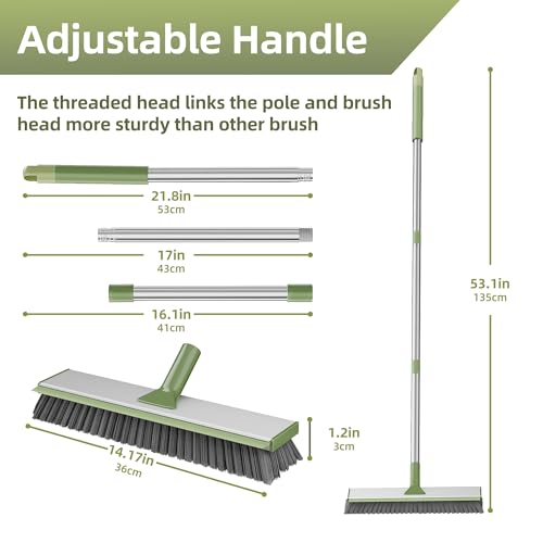 Image of Scrub Brush 2 in 1 Scrape Brush with Long Handle Stiff Bristle Floor Scrubber for Cleaning Shower Bathroom Garage Kitchen Wall Deck Tub Tile