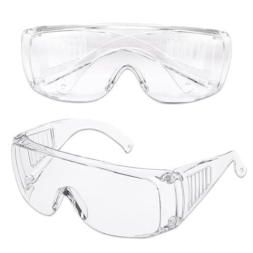 Schutzbrille Arbeitsschutzbrille, 2 Stück Sicherheitsbrille Transparent Schutzbrille, Antibeschlag & bruchsicher, ANSI Z87.1&EN 166 UV-beständig, kratzfest für Brillenträger Labor Chemie Schutzbrille