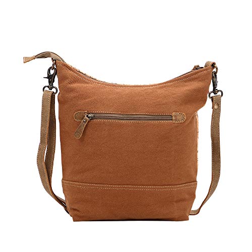Myra Bag Apricot Upcycled Canvas & Leather Shoulder Bag S-14494