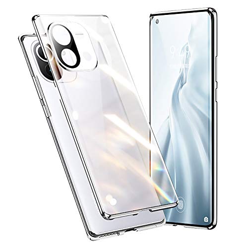 Compatible with Xiaomi Mi 11 Case, Jonwelsy 360 Degree Front and Back Transparent Tempered Glass Cover, Strong Magnetic Adsorption Technology Metal Bumper for Xiaomi Mi 11 (Silver)