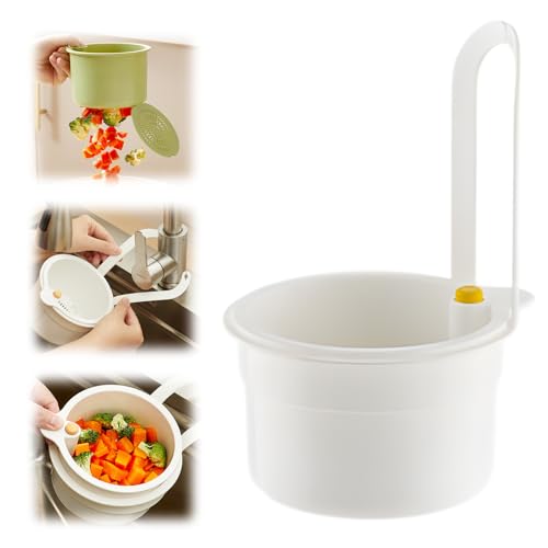 2025 Self-Cleaning Kitchen Sink Food Waste Catcher Faucet Hanging,Press Automatic Dumping Sink Strainer Basket,Multi-Purpose Kitchen Draining Basket,Trash Catcher for Garbage Leftovers (White/1PCS)