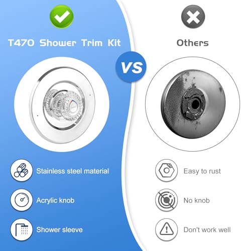 Image of Shower Trim Kit, Compatible with Moen T470 Chateau Shower Trim Kit, With Replacement Cartridge and 104421 Removal Tool, Escutcheon, Shower handle, Tubes and Screws, Chorme