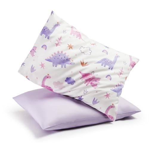 Image of TILLYOU Toddler Pillowcases 13 x 18 Travel Pillow Case 2 Pack, Kids Pillowcases Machine Washable with Envelope Closure, Dinosaur