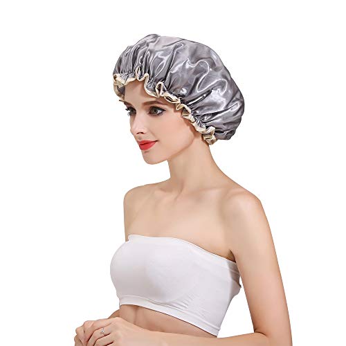 Shower Cap, 2 Pack Double Waterproof Layers Bath Shower Hat,Trendy Fashion Design EVA Bathing Shower Caps for Women (blue+gray)