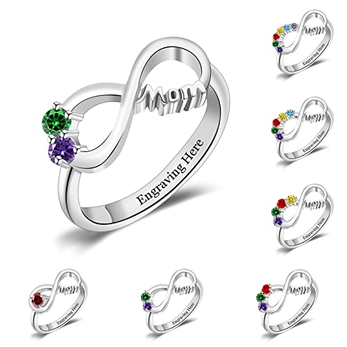 ORFAN Personalized Sterling Silver Infinity Mothers Rings with 1-6 Simulated Birthstones Family Rings for Mother Grandmother Custom Christmas Gift for Mother