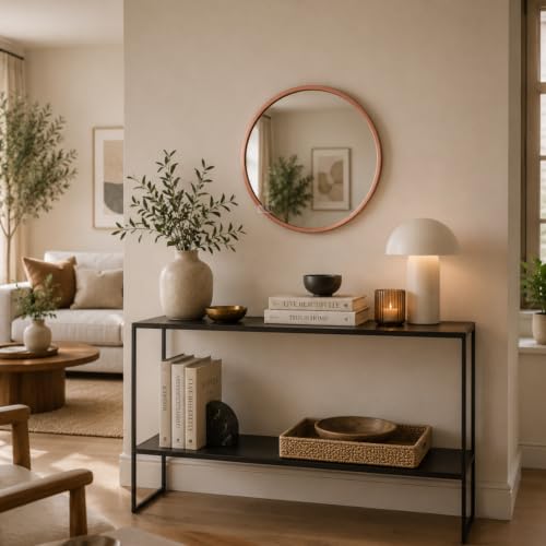 Image of Ali.G.I Round Wall Mirror, Modern Metal Framed Decorative Circle Vanity Mirror for Bathroom, Living Room, Bedroom & Entryway (Rose Gold 18 inch)