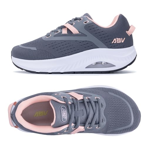 F FEESUR Wide Toe Box Shoes Womens Arch Support Walking Shoes for Plantar Fasciitis Orthotic Tennis Sneakers GreyPink Size 10