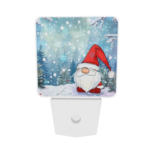Image of Christmas Gnomes Snowfall LED Plug-in Night Lamp 2 Piece Set, Auto Sensor Nightlights Set of 2 for Bedroom Bathroom Stairs