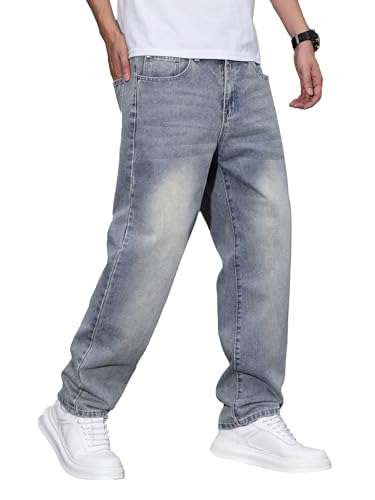 JMIERR Herren Baggy Jeans aus Baumwolle - Bequeme Weite Passform für Hiphop & Streetwear Style (S-3XL) Steinblau XL