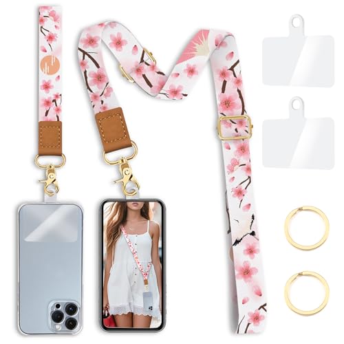 Image of Yonlevres Phone Lanyard Crossbody Strap Wrist Neck Adjustable Women Flower | Cell Phone Lanyard for Travel Cruise Daily, Hands-free, Fit Keys ID Badge, for Full-coverage Phone Case, Accessories, Gifts
