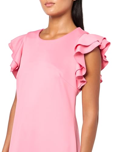 Image of Tommy Hilfiger Women's Sleeveless Ruffle Hem Jewel Neck Crepe Sheath Mini Dress
