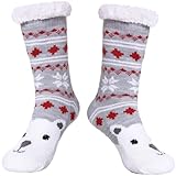 SDBING Slipper Socks for Women with Grippers, Winter Warm Fuzzy Indoor Christmas Gifts Socks (Polar Bear)