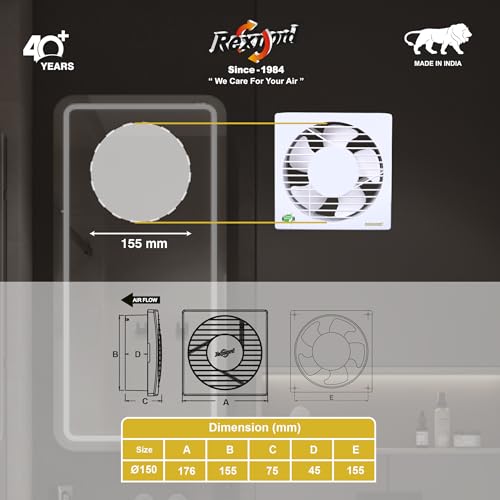 Image of REXNORD REXVENT 150mm(6 Inches) ABS Plastic Body, 8 Watts BLDC Exhaust fans for Bathroom, Kitchen & office, Compact, Moisture Protection, Highspeed, Silent Operations, 100% Copper Winding | White