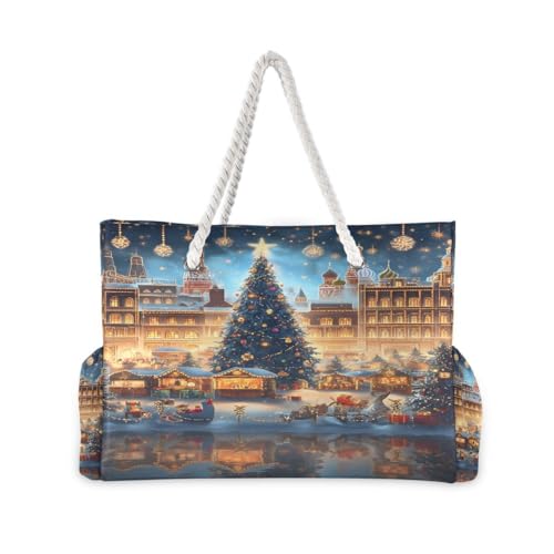 Large Beach Bags Totes Canvas Tote Shoulder Bag Deer Snowflake Water Resistant Bags for Gym Travel Daily2