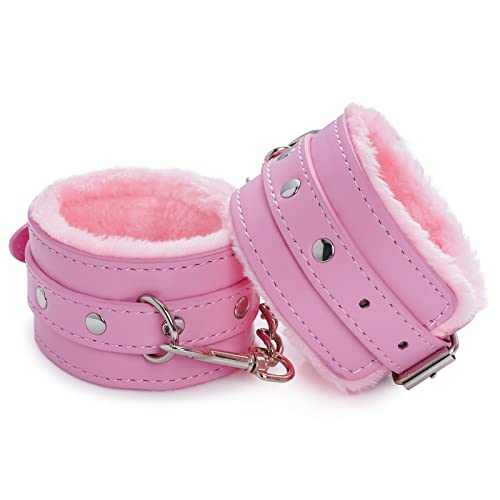 Bequem Fesseln Plüsch + Pu Armband Wrist Handschellen Bondage Gürtel Manschette Spielzeug (Rosa)