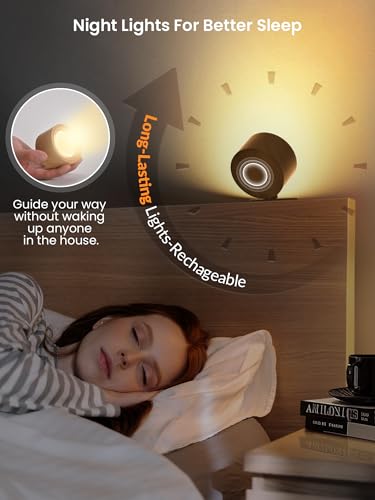 Image of AUDERWIN LED Magnetic Wall Lights Battery Operated Wall Cordless Sconces, 3 Color Temperatures & Dimmable, 360 Rotation Rechargeable Bedside Decor Wall Lamps Night Reading Lights for Bedroom