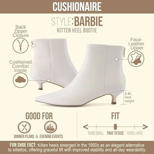 Image of CUSHIONAIRE Women's Barbi Pointed Toe Kitten Heel Bootie - Soft Vegan Leather, Memory Foam, Wide Widths, and Back Zipper