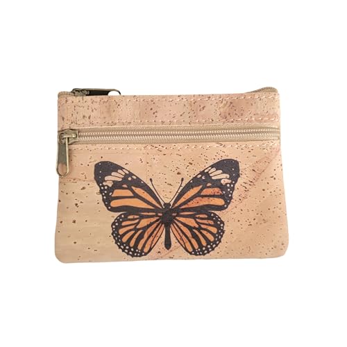 Cork mini wallet pouch Butterfly print coin purse vegan wallet Eco Friendly Sustainable gift Lightweight Durable Waterproof
