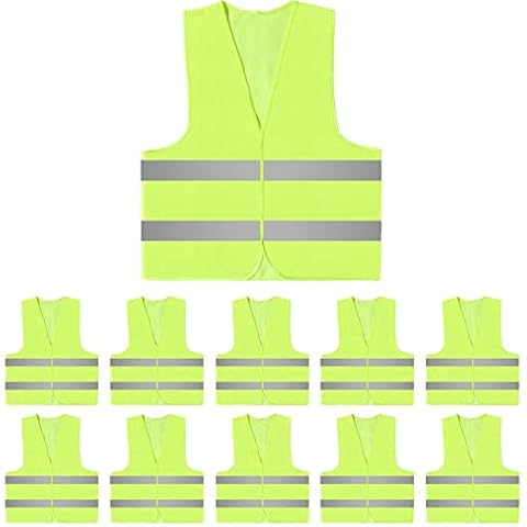 Hi Vis Vests, 10 Pack Hi Viz Vests yellow, High Visibility Reflective Safety Vest for Men Women Cover