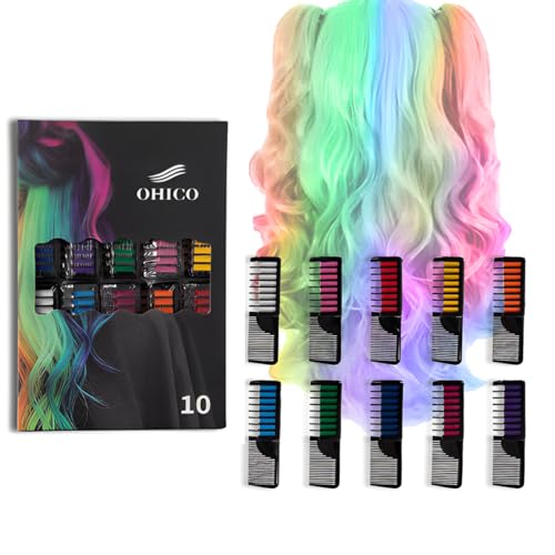 GNHG 10 Pcs Tinte Pelo Lavable NiñOs,10 Colores Chalk Set,Tiza De Pelo niño,Temporal Carnaval Cosplay Fiesta Navidad,Tizas para el Pelo Niña Regalo de Cumpleaños
