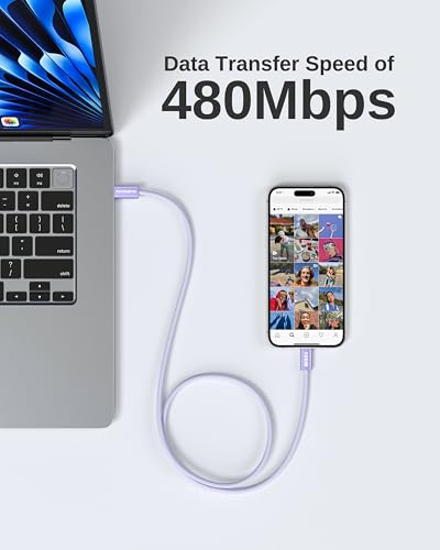 Image of USB C to USB C Cable, 3ft, 100W PD 5A Fast Charging Cord, Aluminum Connector & Nylon Braided Type C Charger Cord for iPhone 17 /16 /15, MacBook Air /Pro, iPad Pro, Samsung S25 /S24 /S23, Pixel 10(Purple)