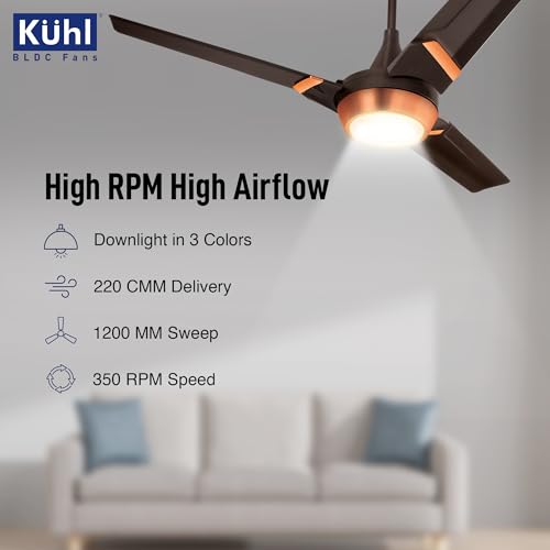 Image of KUHL Juwel J3 1200 Mm 65% Power Saving BLDC Ceiling Fan | BEE 5 Star Rated & ISI Marked | High Air Flow | 5 Year Warranty On Motor | Espresso