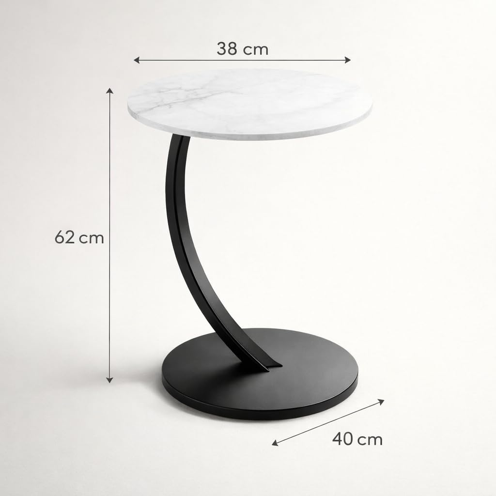 Generico Tavolino Laterale Moderno Salvaspazio, Tavolino da Divano con Base in Metallo e Piano Rotondo, Tavolino da Salotto Minimal Design per Soggiorno Camera Ufficio, 38x40x62 cm