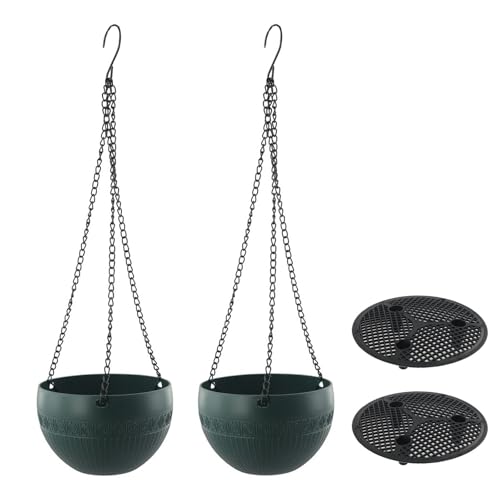 Cesta colgante para plantas con agujeros de drenaje y cadena extraíble, maceta de plástico con aspecto de ladrillo antiguo para uso en interiores y exteriores, paquete de 2 en múltiples opciones de