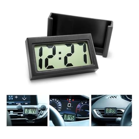 Osilly Mini Digital Clock for Car Dashboard, Battery Operated & Clear LCD Screen Time Display, Small Digital Clock with Self-Adhesive Bracket (Black) Cover