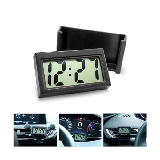 Mini Digital Clock for Car Dashboard, Battery Operated & Clear LCD Screen Time Display, Small Digital Clock with Self-Adhesive Bracket (Black)