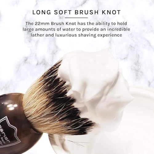 Image of Parker 100% Silvertip Badger Shaving Brush - Faux Horn Handle, Long Loft 22 mm Knot, Chrome Base & Resin Stand - Rich Lather, Soft Bristles for Comfortable Shaving