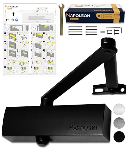 NAPOLEON N-1000 Chiudiporta Automatico Robusto - Norme EN1154/EN1634 - Commerciale e Residenziale - Porta da 20Kg a 60Kg Grandezza 3 - Dima di foratura - Montaggio Facile e Veloce (Nero)