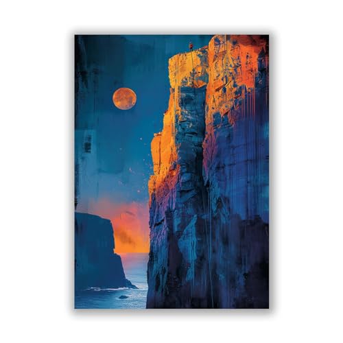 Tableau decoration murale salon abstrait lune de montagne 60x90cm