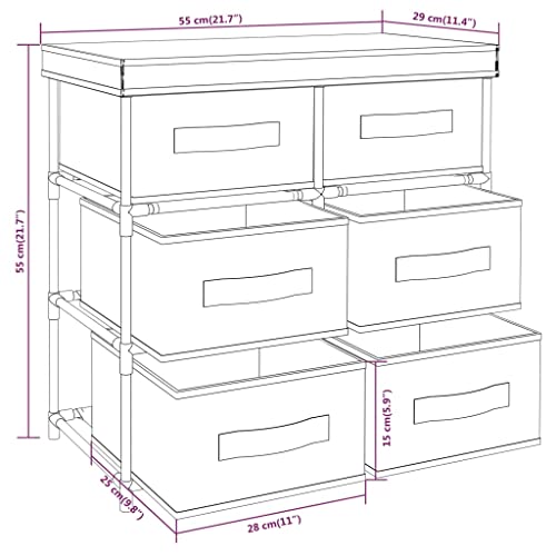 Cómoda de 6 cajones y estructura de acero de 55x29x55 cm color crema para organizar el salón 4