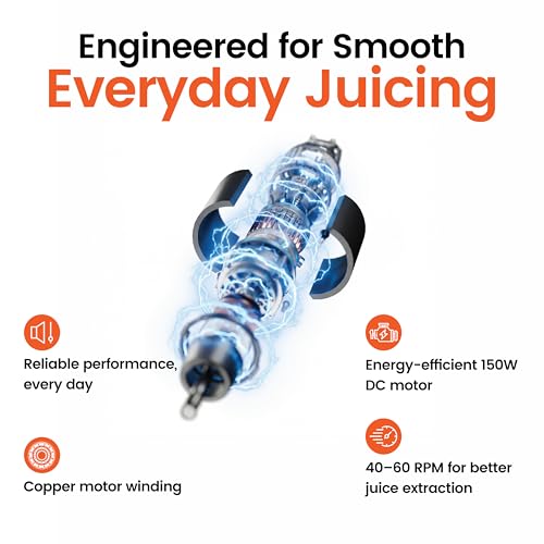 Image of DYLECT NutriMax Cold Press Juicer for Home | 130mm Wide Chute | Unique Compact Design | Reverse Function | Advanced Safety Features | Easy Assembly & Cleaning | All Types:Hard, Soft & Leafy