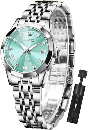 Image of OLEVS Womens Watch Fashion Dress Diamond Female Watches for Ladies Analog Stainless Steel Waterproof Luminous Day Date Two Tone Wristwatch