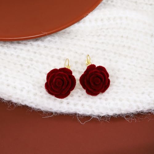 Boho Red Rose Flower Earrings for Women Vintage Statement Exaggerated Floral Stud Earrings for Woman Trend Dainty Jewelry3