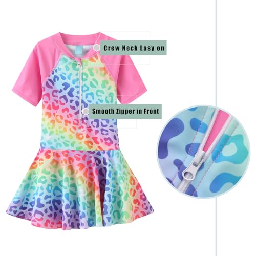 Image of Girls One Piece Swimsuits Bathing Suit for Kids Girls Summer Swim Dress Short Sleeve Swimwear 3-16 Years