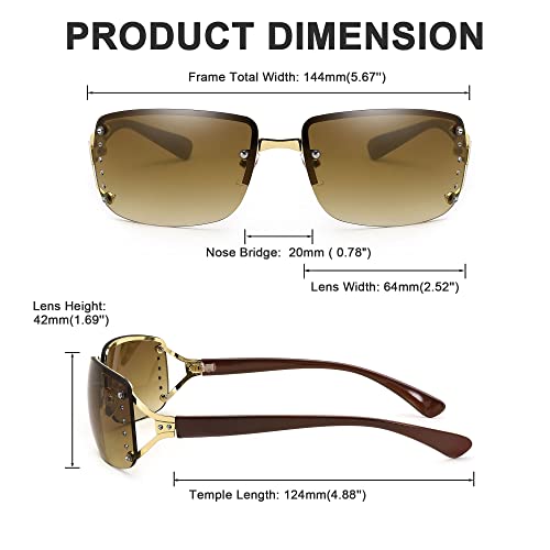 FEISEDY Trendy Rimless Rectangle Sunglasses for Women Y2k Stylish UV400 Protection Glasses B90783