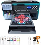 SYLCYS A3+ DTG Digital Direct Injection Printer 4720 printhead for Textiles T Shirt Hoodie and Clothes Come Included (6x500ml DTG Textile Ink and Pretreatment Liquid ANG Motorized Sprayer)