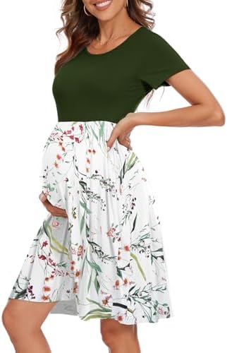 Women's Short Sleeve Maternity Dress Patchwork Pregnancy Clothes ...