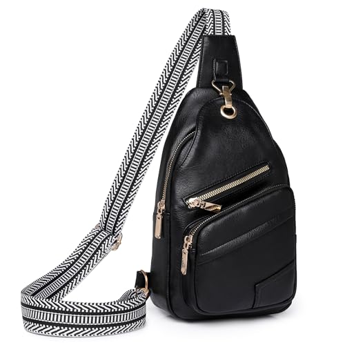 Crossbody Sling Bags for Women Men Vegan Leather Travel Purse Fashionable Chest Bag with Patterned Strap4